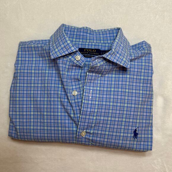 Polo Ralph Lauren Blue Plaid Button Down Shirt sz L (16.5) Pony Logo - Picture 8 of 9